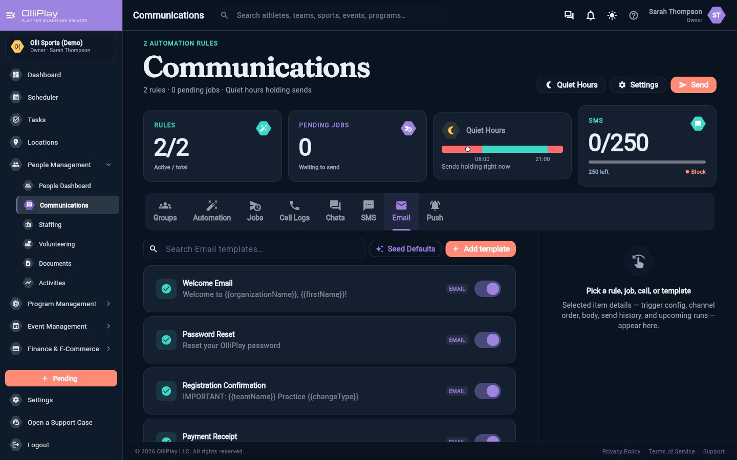 OlliPlay communications screen